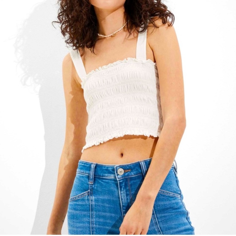 American Eagle Cropped Smocked Top